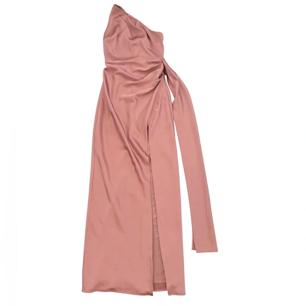 Lulus Signature Elegance Satin Asymmetrical One-Shoulder Maxi Dress, Rose, XS - Picture 6 of 16